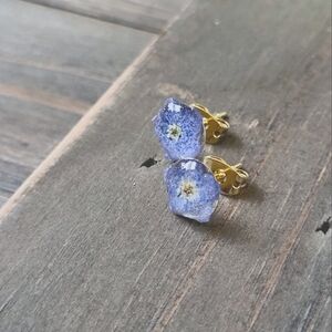 Petite Blue Forget Me Not Post Earrings- Handmade Earrings- Resin Earrings- Flow